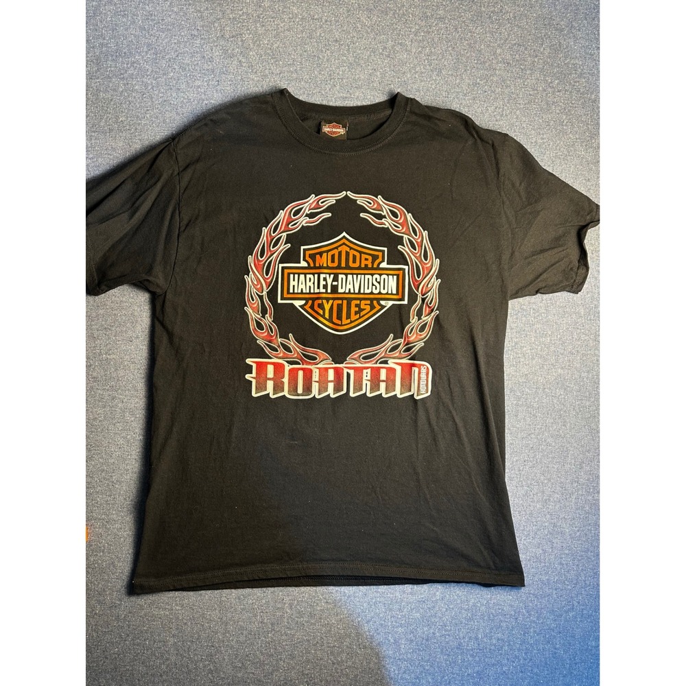Harley-Davidson Roatan Honduras Graphic T-Shirt Black Flame Logo Mens Large